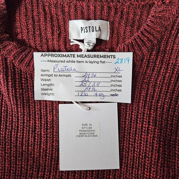 Pistola Womens Distressed Sweater XL Cherry Red Knit Oversized Edgy Streetwear - Picture 13 of 15